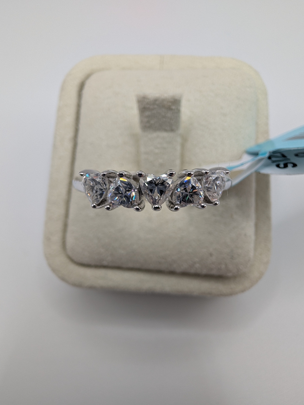 925 Sterling Silver 1.00 CTW VVS D Heart Cut Moissanite 5-Stone Band Ring Size 9